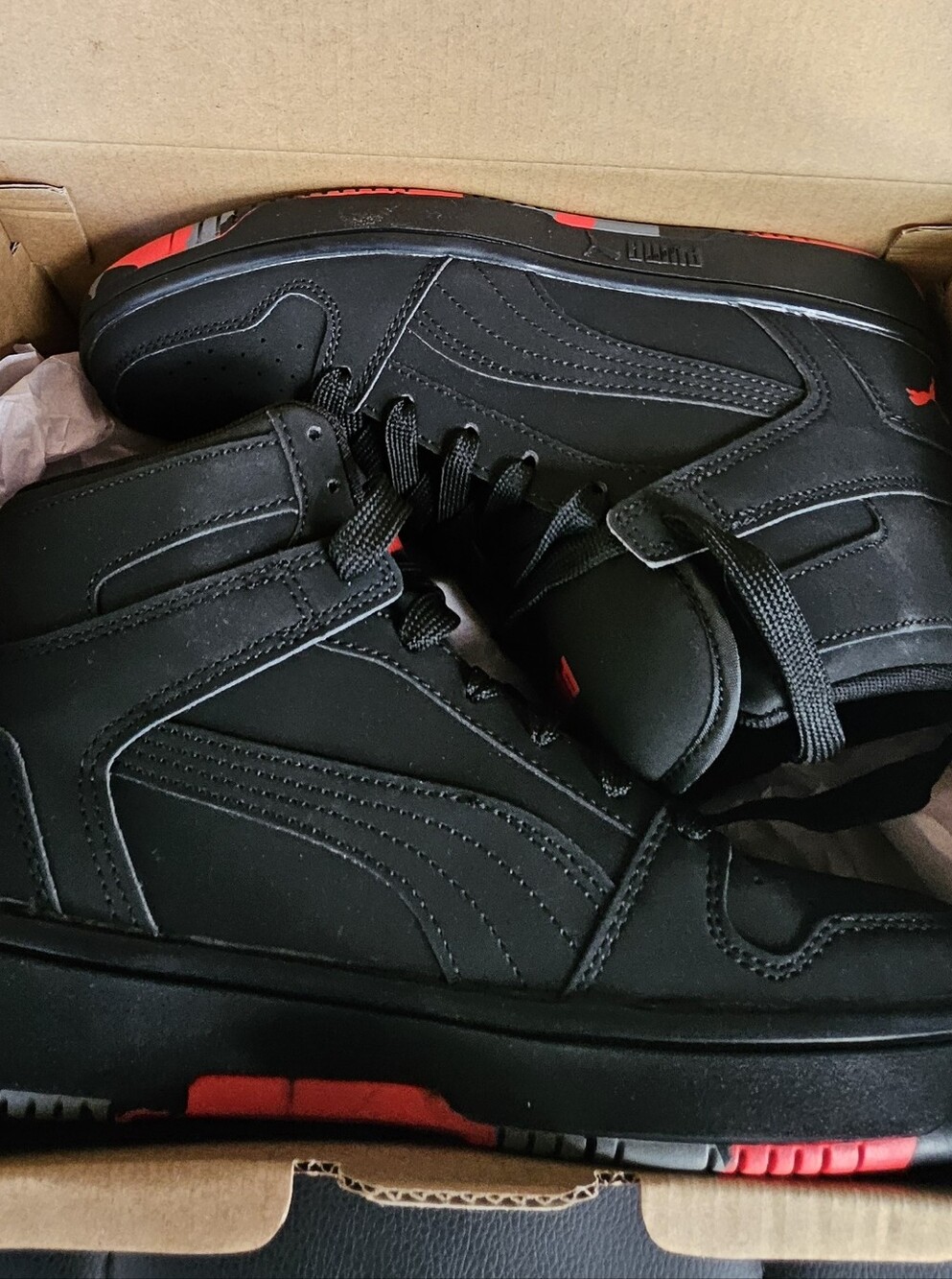 Puma Black Sneakers with Red Accents - Men’s Mid-Top